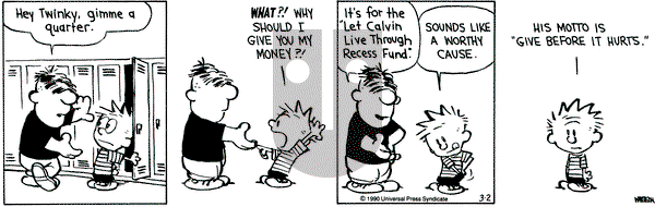 Calvin and Hobbes on Friday March 2, 1990 Comic Strip