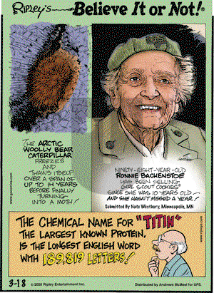 Ripley's Believe It or Not on Wednesday March 18, 2020 Comic Strip