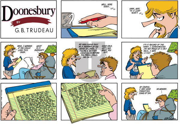 Doonesbury on Sunday January 10, 1988 Comic Strip