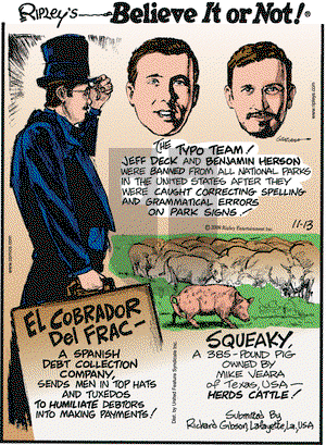 Ripley's Believe It or Not on Thursday November 13, 2008 Comic Strip