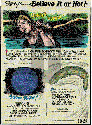 Ripley's Believe It or Not on Saturday October 28, 2017 Comic Strip