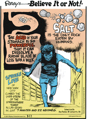 Ripley's Believe It or Not on Friday September 11, 2015 Comic Strip