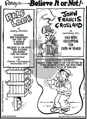 Ripley's Believe It or Not on Thursday July 1, 2004 Comic Strip