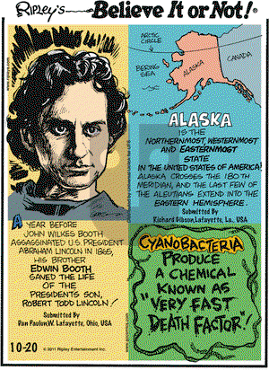 Ripley's Believe It or Not on Thursday October 20, 2011 Comic Strip