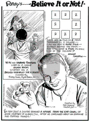 Ripley's Believe It or Not on Friday July 20, 2007 Comic Strip