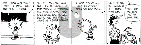Calvin and Hobbes on Tuesday December 1, 1992 Comic Strip