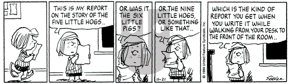 Peanuts on Monday November 21, 1994 Comic Strip