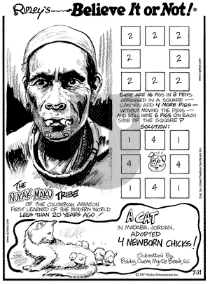 Ripley's Believe It or Not on Saturday July 21, 2007 Comic Strip