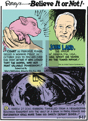 Ripley's Believe It or Not - Thursday March 17, 2011 Comic Strip