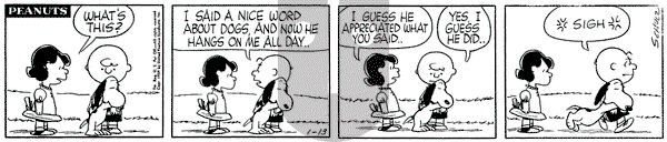 Peanuts on Tuesday January 13, 1959 Comic Strip
