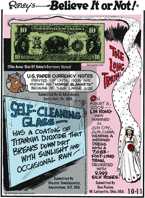 Ripley's Believe It or Not on Monday October 11, 2010 Comic Strip