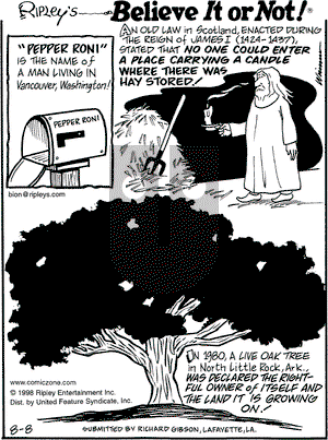 Ripley's Believe It or Not on Saturday August 8, 1998 Comic Strip