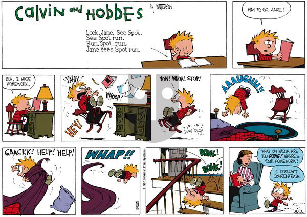 Calvin and Hobbes on Sunday April 5, 1987 Comic Strip