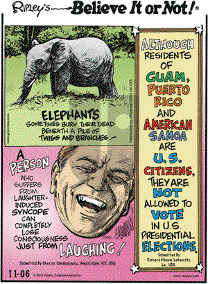 Ripley's Believe It or Not on Tuesday November 6, 2012 Comic Strip