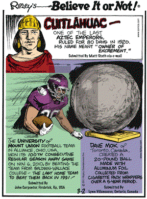 Ripley's Believe It or Not on Wednesday March 2, 2011 Comic Strip