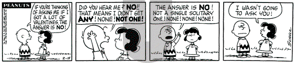 Peanuts on Saturday February 15, 1964 Comic Strip