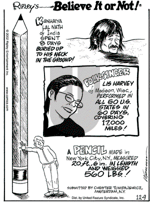 Ripley's Believe It or Not on Monday December 9, 2002 Comic Strip