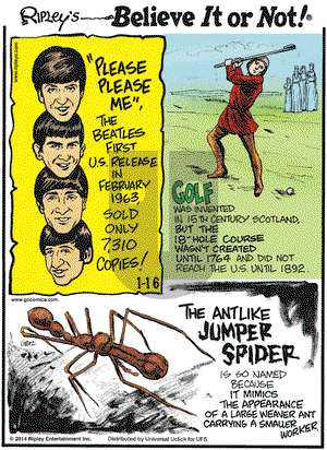 Ripley's Believe It or Not on Thursday January 16, 2014 Comic Strip