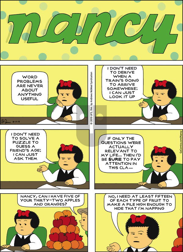 Nancy on Sunday October 13, 2019 Comic Strip