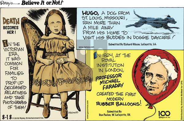 Ripley's Believe It or Not on Sunday August 18, 2019 Comic Strip