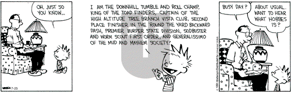 Calvin and Hobbes on Saturday July 25, 2015 Comic Strip