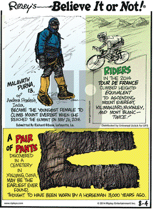 Ripley's Believe It or Not on Monday August 4, 2014 Comic Strip