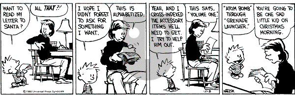 Calvin and Hobbes - Thursday December 8, 1988 Comic Strip