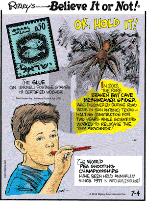 Ripley's Believe It or Not on Monday July 4, 2016 Comic Strip