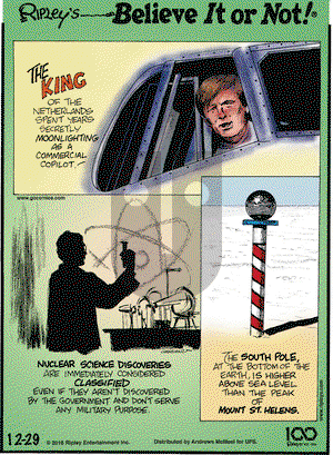 Ripley's Believe It or Not on Saturday December 29, 2018 Comic Strip