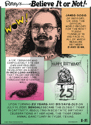 Ripley's Believe It or Not on Tuesday August 31, 2021 Comic Strip