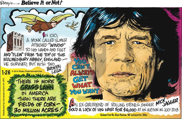 Ripley's Believe It or Not on Sunday January 26, 2014 Comic Strip