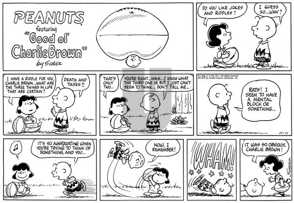 Peanuts on Sunday November 11, 1973 Comic Strip