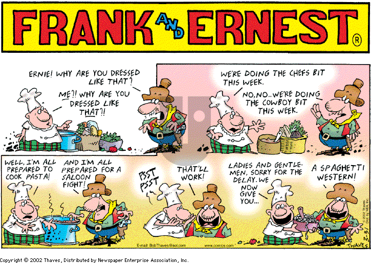 Frank and Ernest on Sunday March 31, 2002 Comic Strip