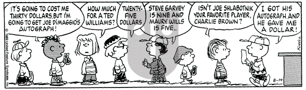 Peanuts - Monday August 14, 1989 Comic Strip