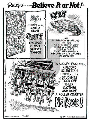 Ripley's Believe It or Not on Monday July 12, 2004 Comic Strip