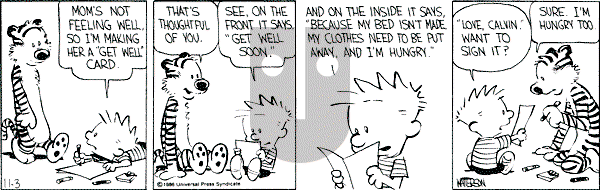 Calvin and Hobbes - Monday November 3, 1986 Comic Strip