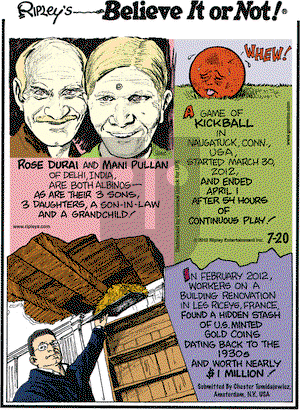 Ripley's Believe It or Not on Friday July 20, 2012 Comic Strip