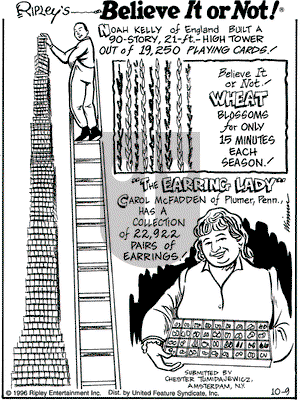 Ripley's Believe It or Not on Wednesday October 9, 1996 Comic Strip