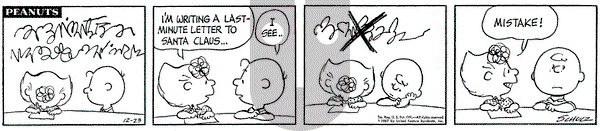 Peanuts on Saturday December 23, 1967 Comic Strip