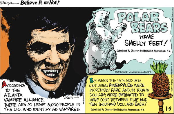 Ripley's Believe It or Not - Sunday January 3, 2016 Comic Strip