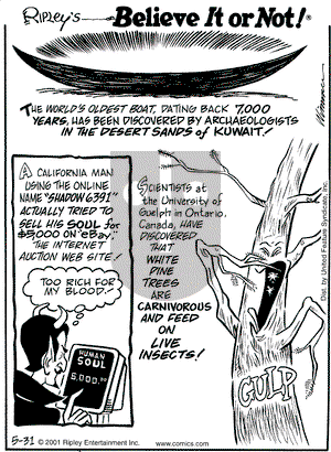 Ripley's Believe It or Not on Thursday May 31, 2001 Comic Strip
