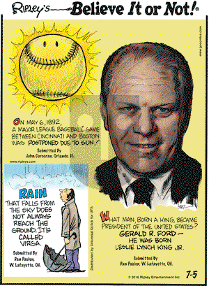 Ripley's Believe It or Not on Tuesday July 5, 2016 Comic Strip