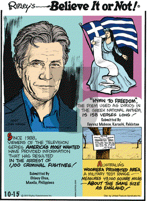 Ripley's Believe It or Not on Friday October 15, 2010 Comic Strip