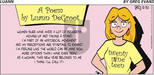 Luann on Sunday December 30, 2018 Comic Strip