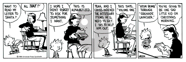 Calvin and Hobbes on Thursday December 8, 1988 Comic Strip