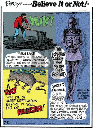 Ripley's Believe It or Not on Thursday July 8, 2010 Comic Strip