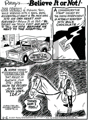 Ripley's Believe It or Not on Saturday June 2, 2001 Comic Strip
