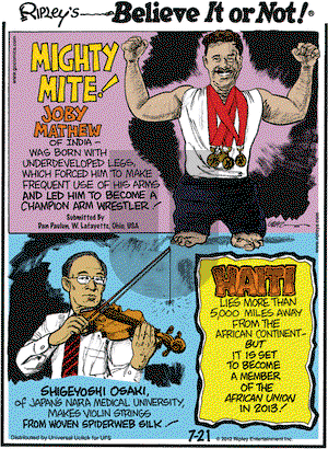 Ripley's Believe It or Not on Saturday July 21, 2012 Comic Strip