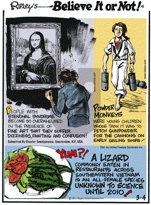 Ripley's Believe It or Not on Friday March 4, 2011 Comic Strip