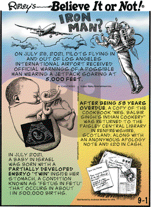 Ripley's Believe It or Not on Wednesday September 1, 2021 Comic Strip
